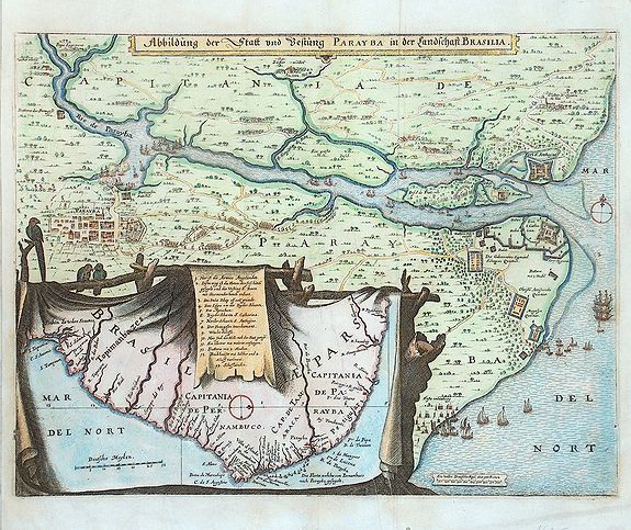 MERIAN, , Abbildung der Statt und Festung Parayba in der Landschaft Brasilia., antique map, old maps