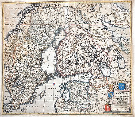 DE WIT, F., Regni Sueciae Tabula Generalis, divisa in Sueciae, Gotiae, Regna Finlandiae Ducatum Lapponiam..., antique map, old maps