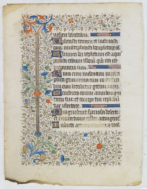 Workshop of Guillebert de Mets., Extremely large leaf from a book of hours on vellum., antique map, old maps