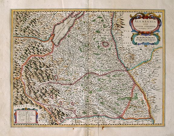 Blaeu, Willem Jansz., Alemannia Sive Sueuia Superior. . ., antique map, old maps