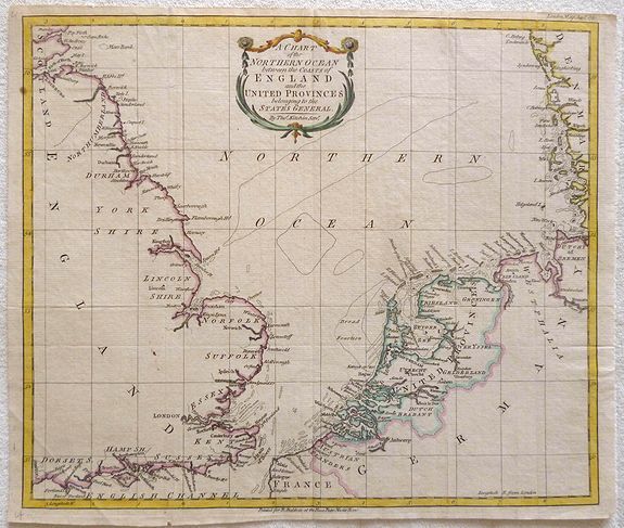 KITCHIN, Th., A Chart of the Northern Ocean between the coasts of England and the United Provinces belonging tot the States General, antique map, old maps