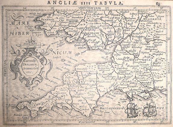 Mercator- Hondius, Cornub Devonia Somerset etc. ANGLIAE IIII TABULA., antique map, old maps