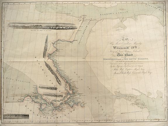 Capt. Ross R.N., To His Most Excellent Majesty William IVth King of Great Britain Ireland &c. this Chart of the Discoveries Made in the Arctic Regions in 1829, 30, 31, 32 & 33 is Dedicated with his Majesty\'s gracious permission , antique map, old maps