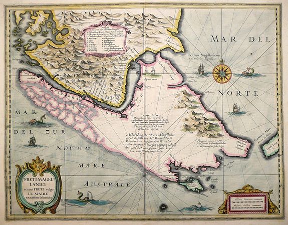 JANSSONIUS, J. , Freti Magellanici ac novi Freti vulgo Le Maire exactissima delinatio... , antique map, old maps