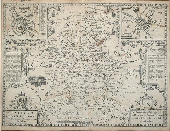 SPEED, J., Stafford Countie And Towne With The Ancient Citie Lichfield., antique map, old maps