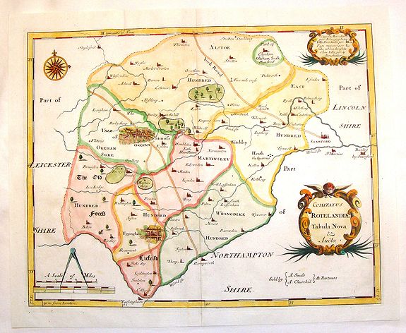 MORDEN, R., Comitatus Rotelandiae Tabula Nova & Aucta., antique map, old maps