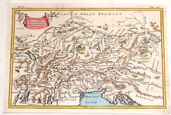 CELARIUS, C., The Countries of Vindelicia, Rhaetia & Noricum., antique map, old maps