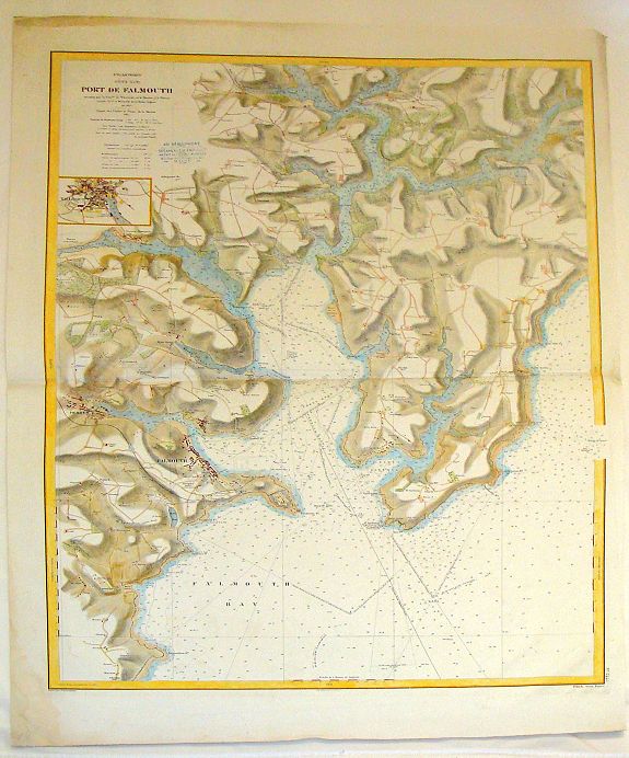 DEPÔT DE MARINE, Angleterre Cote Sud, Port du Falmouth., antique map, old maps