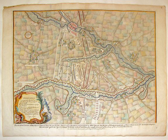 TINDAL, N., Plan of the Lines of Brabant., antique map, old maps