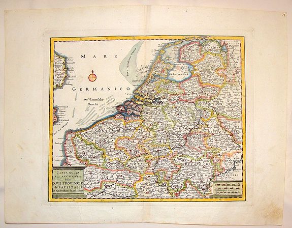 ALBRIZZI, G., Carta Nuova ed Accurata delle XVII Provincie de 'Paesi Bassi., antique map, old maps
