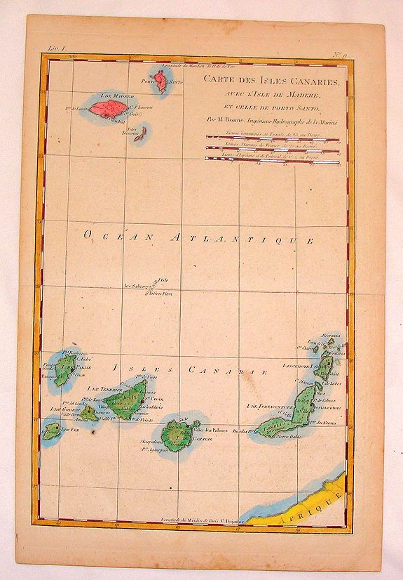 BONNE, R., Carte des Isles Canaries., antique map, old maps
