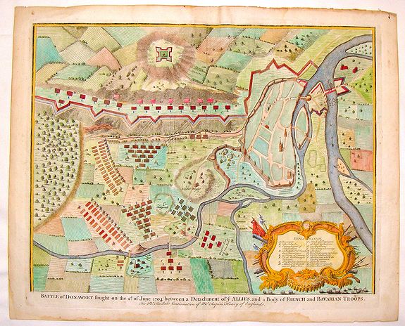 TINDAL / RAPIN, Battle of Donawert., antique map, old maps