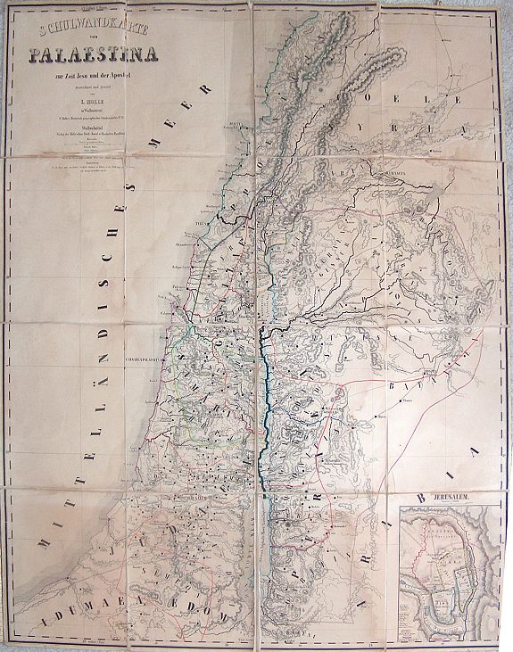 HOLLE, L., Schulwandkarte von Palaestina zur Zeit Jesu und der Apostel gezeichnet und gravirt L. Holle in Wolfenbüttel , antique map, old maps