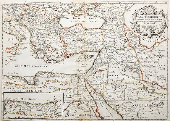 DUVAL, P., L’Empire des Turcs, en Europe, en Asie, et en Afrique, avecque les pri(n)cipales Routes qu’y tiennent les Caravanes, antique map, old maps