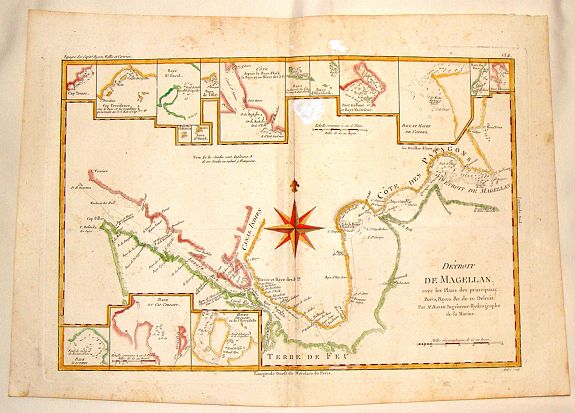 BONNE, R., Detroit de Magellan avec les Plans des Pricipaux, Ports, Baves & de ce Detroit., antique map, old maps