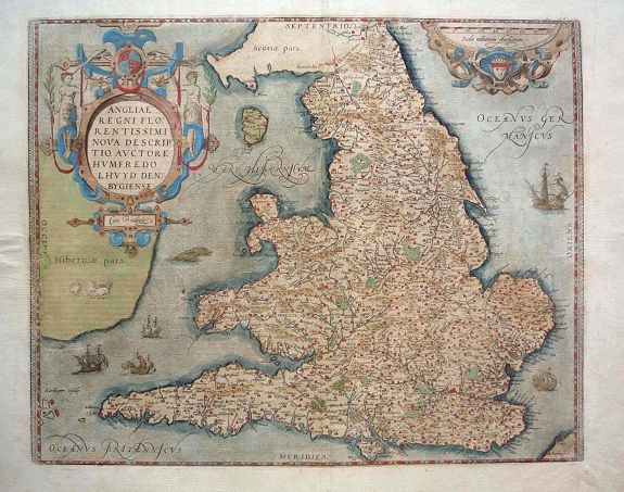 ORTELIUS, A., Angliae Regni flo: rentissimi nova descriptio, auctore Humfredo Lhuyd., antique map, old maps