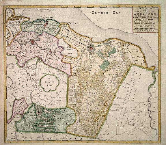 TIRION, I., Nieuwe Kaart van het Baljuwschap van Gooyland., antique map, old maps