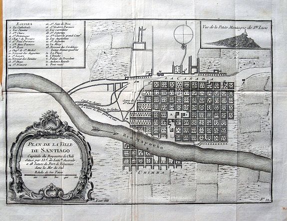 BELLIN, N., Plan de la ville de Santiago. . ., antique map, old maps
