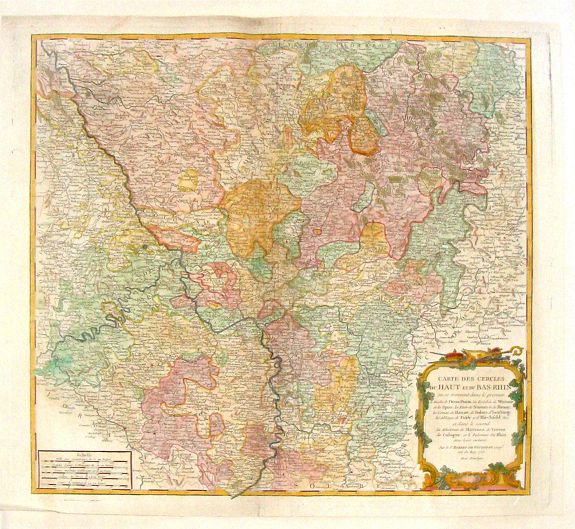 VAUGONDY, R., Carte des Cercles du Haut et du Bas Rhin., antique map, old maps