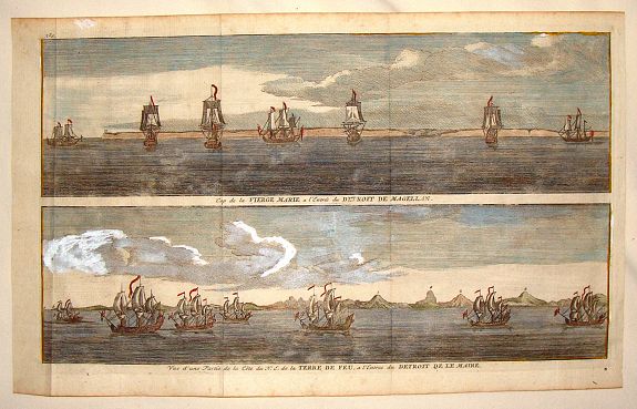 ANSON, G., Cap de la Vierge Marie a L'Entre du Detroit de Magellan & Vue d'Une Partie de la Cote du N.E. de la Terre de Fue a L'Entree du Detroit de la Maire, antique map, old maps