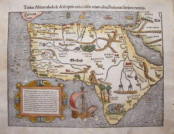 MÜNSTER, S., Totius Africae tabula & descriptio universalis etiam ultra Ptolemaei extensa., antique map, old maps