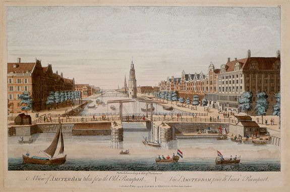 LAURI, Robert Laurie & WHITTLE, James, A View of Amsterdam taken from the Old Rampart / Vüe d'Amsterdam prise du Vieux Rampart., antique map, old maps