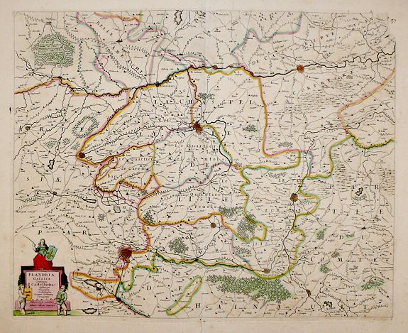 JANSSONIUS, J., Flandria Gallica Continens Castellanias Insulensem Duacensem Orchianensem Civitatem Dominiumq: Tornacense., antique map, old maps