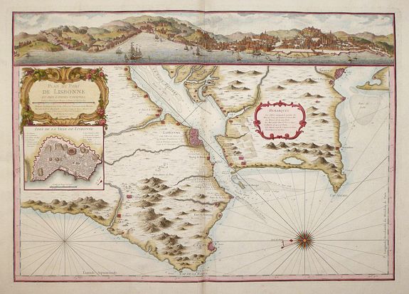 BELLIN, J.N., Plan du Port De Lisbonne Et Des Costes Voisines. (Lisbon), antique map, old maps
