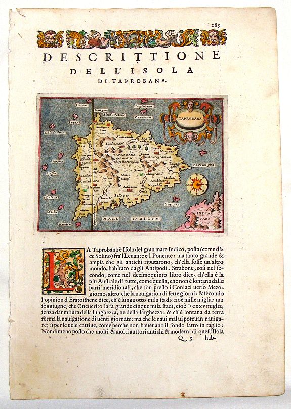 PORCACCHI, T., Descrittione del l'Isola di Taprobana., antique map, old maps