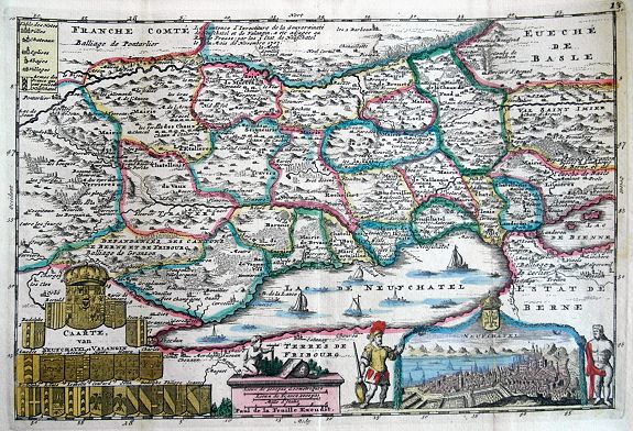DE LA FEUILLE, P. , Caarte van Neufchatel et Valangin., antique map, old maps