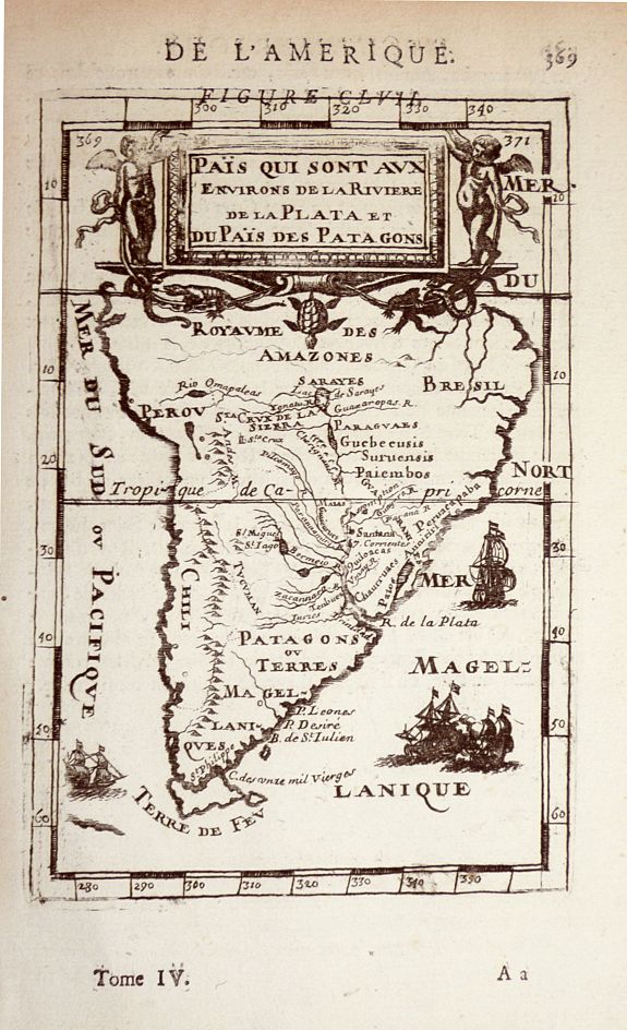 MANESON MALLET, Alain, De L’Amerique. Pais Qui Sont AVX Environs De La Riviere De La Plata et du Pais des Patagons., antique map, old maps