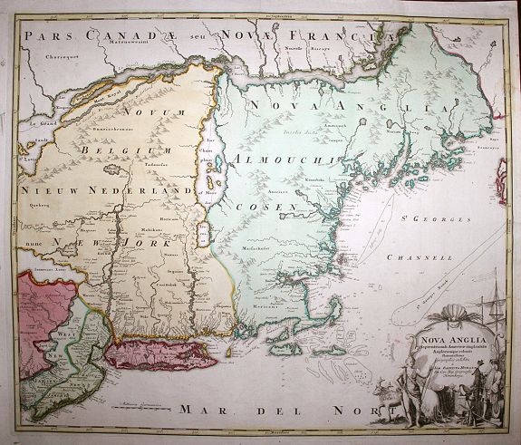 HOMANN, J.B., Nova Anglia Septentrionali Americae implantata . , antique map, old maps