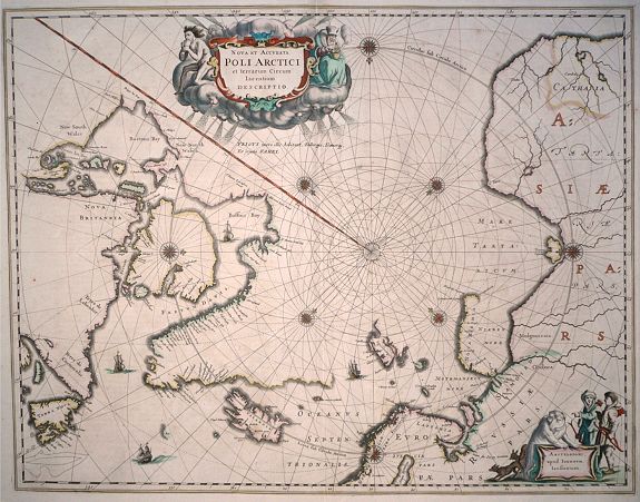 JANSSONIUS, J. , Nova et Accurata Poli Arctici et terrarum Circum Iaccentium Descriptio., antique map, old maps