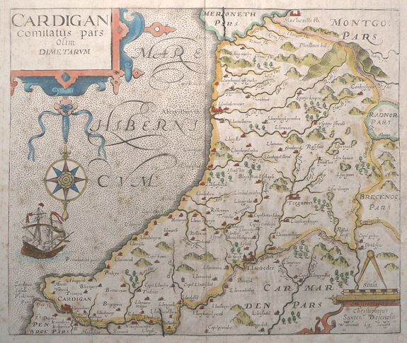 SAXTON, Christopher, Cardigan Comitatus Pars Olim Dimetarum., antique map, old maps