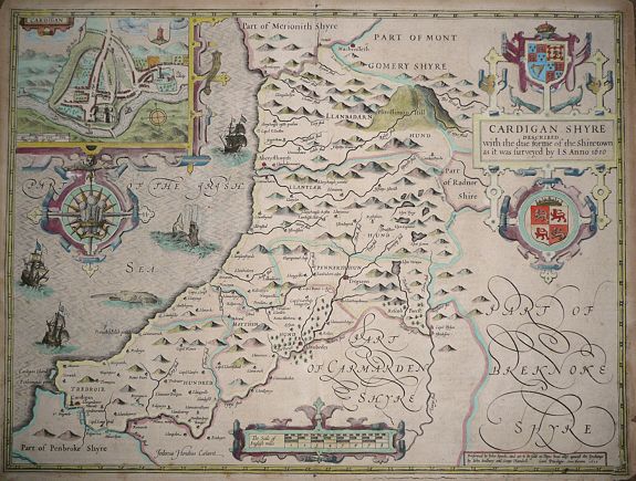SPEED, John, Cardigan Shyre Described With The Due Forme Of The Shyretown as it was surveyed by J.S. Anno 1610., antique map, old maps