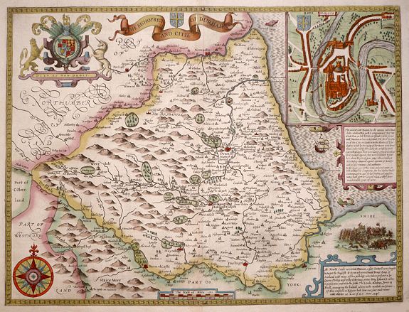 SPEED, John, The Bishoprick and Citie of Durham., antique map, old maps