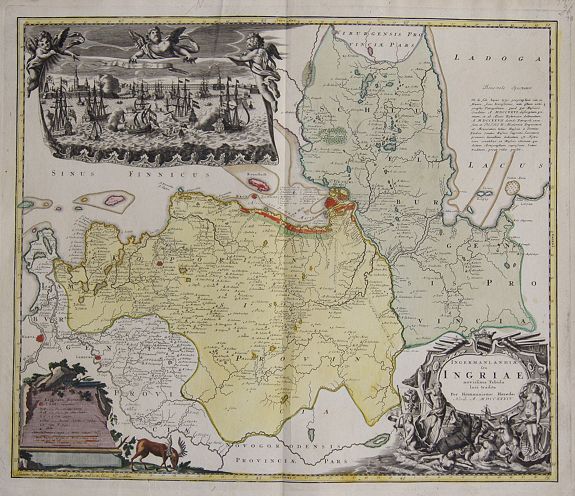HOMANN HEIRS, Ingermanlandiae seu Ingriae novissima tabula luci tradita., antique map, old maps