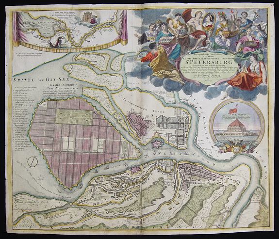 HOMANN, Johann Baptiste, Topographische Vorstellung der Neuen Russischen Haupt-Residenz und See- Stadt St. Petersburg sammt ihrer zu erst aufgerichten Festung, antique map, old maps