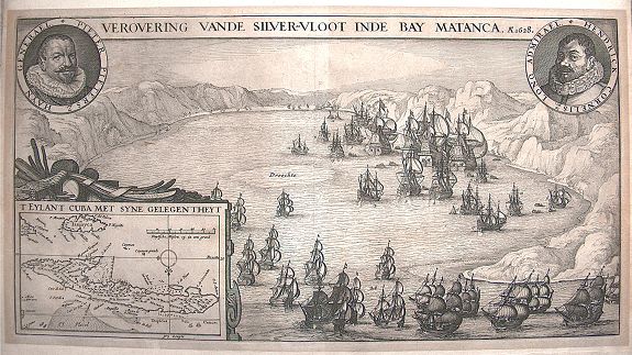 VISSCHER, C.J., Verovering vande Silver-Vloot inde Bay Matanca. Anno 1628., antique map, old maps