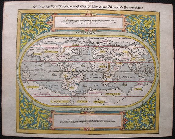 MÜNSTER, S., Die erst General Tafel, die Beschreibung und den Circkel des gantzen Erdreichs und meers innhaltende. . ., antique map, old maps