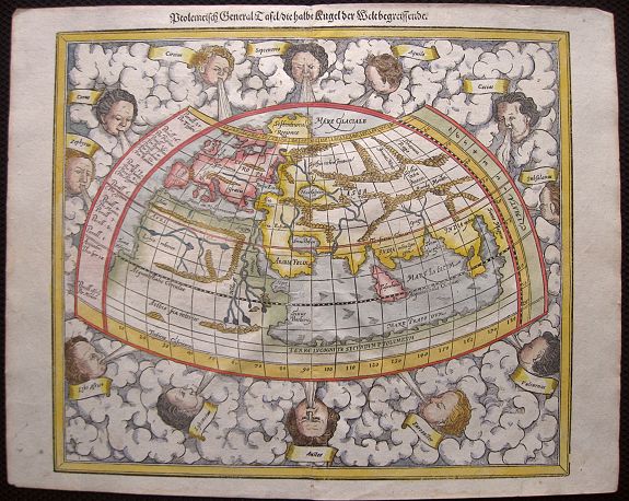 MÜNSTER, S., Ptolemeisch General Tafel, die halbe Kugel der Welt begreissende. . ., antique map, old maps