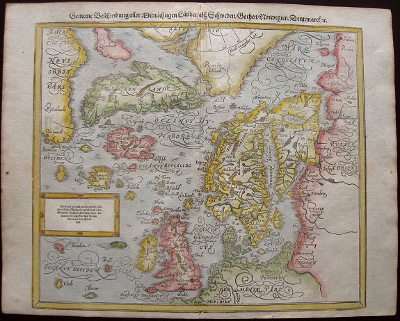MÜNSTER, S., Gemeine Beschreibung aller Mitnachtigen Lander/ alsz Schweden / Gothen / Norwegien / Dennmark &c, antique map, old maps