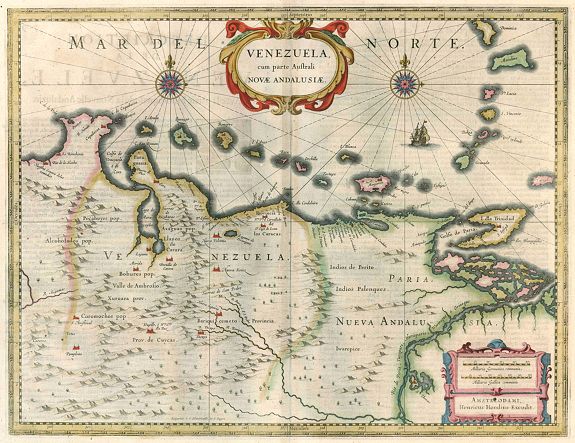 HONDIUS, H. , VENEZUELA cum parte Australi NOVAE ANDALUSIAE., antique map, old maps