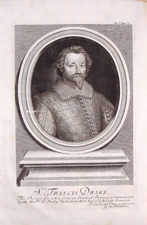 WHITE, R., Sr. Francis Drake., antique map, old maps