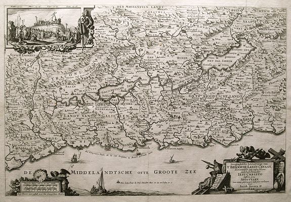 SAVERY, I., Geographische Beschryvinge van t'Beloofde-Landt Canaan, door Wandelt van onsen Heere ende Salichmaecker Iesu Christo nessens syne Apostelen van nieus gecorigeert ende seer verbetert door Iacob Savery Ao 1648, antique map, old maps