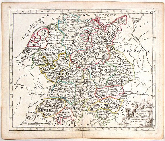 DE LA PORTE, J., L'Allemagnedivissee par Cercles avec les Etats de Boheme et la Suisse., antique map, old maps