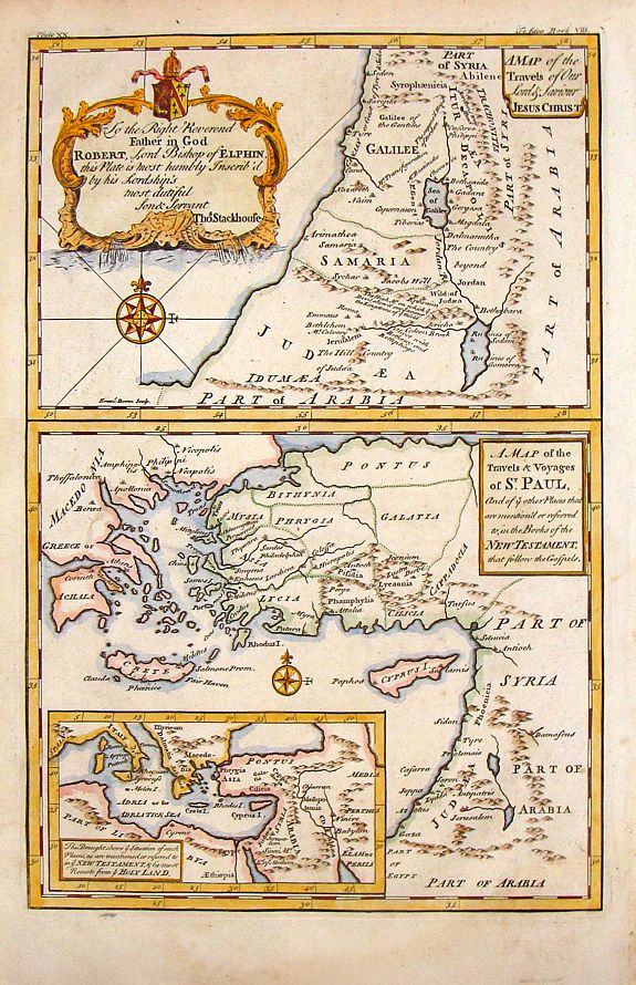 STACKHOUSE, T., A Map of the Travels of Our Lord & Saviour, Jesus Christ., antique map, old maps