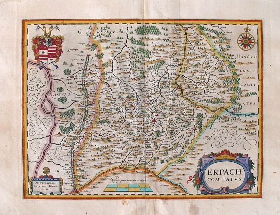BLAEU, Willem Jansz., ERPACH Comitatus. , antique map, old maps