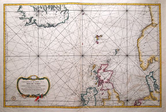 BELLIN, J. N., Carte Réduite de Partie de la Mer du Nord comprise entre L'Ecosse, Le Dannemark, La Norwege et l'Islande., antique map, old maps