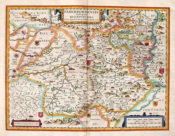 BLAEU, Willem Jansz., Paderborn: Paderbornensis Episcopatus Descriptio Nova Ioanne Gigante Ludense. . ., antique map, old maps